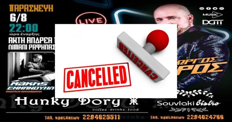 Ακυρώνεται το σημερινό live με τον Γιώργο Ψαρρό στο Hunky Dory της Ραφήνας