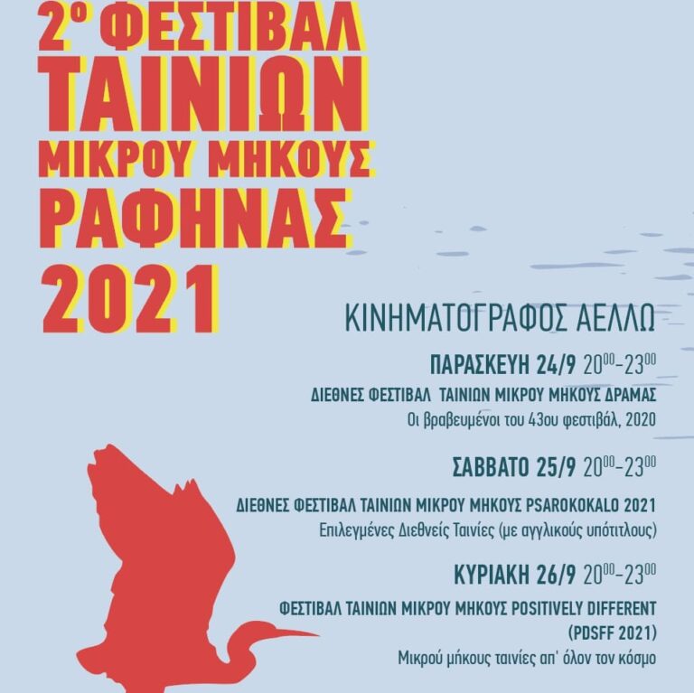 2o Φεστιβάλ ταινιών μικρού μήκους Ραφήνας 2021, 24-26/9 στον κινηματογράφο Αελλώ
