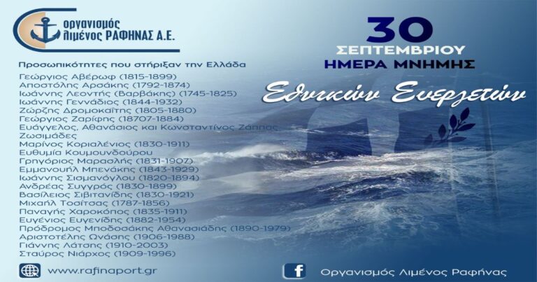 Μήνυμα του Οργανισμού Λιμένος Ραφήνας για την Ημέρα Μνήμης των Εθνικών μας Ευεργετών