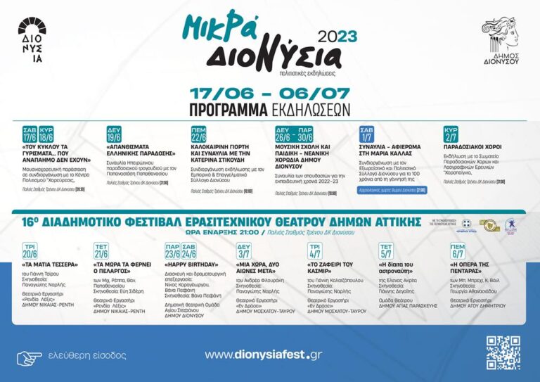 Μικρά Διονύσια 2023 (17/6-6/7) – Πρόγραμμα Εκδηλώσεων