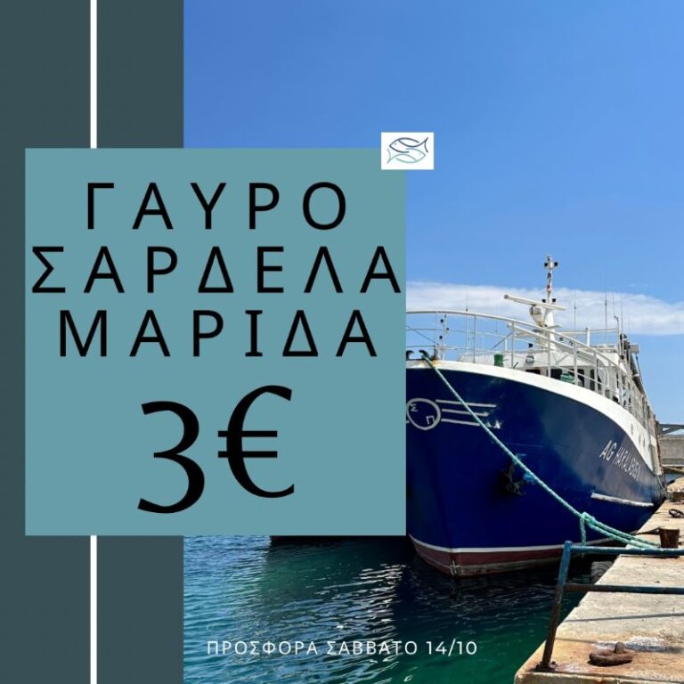 Ραφήνα: Μόνο για το Σάββατο 14/10- στις ”Ανεμότρατες” γαύρο, σαρδέλα και μαρίδα με 3 ευρώ το κιλό!