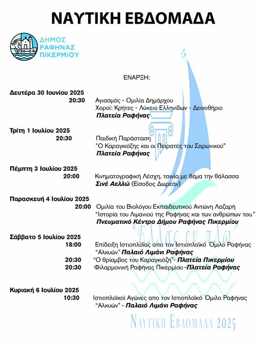 Δήμος Ραφήνας Πικερμίου: Τμήμα Πολιτισμού – Ναυτική Εβδομάδα 2025