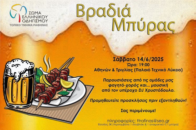 Ραφήνα: Βραδιά Μπύρας από το Σώμα Ελληνικού Οδηγισμού, το Σάββατο 14 Ιουνίου – rpn