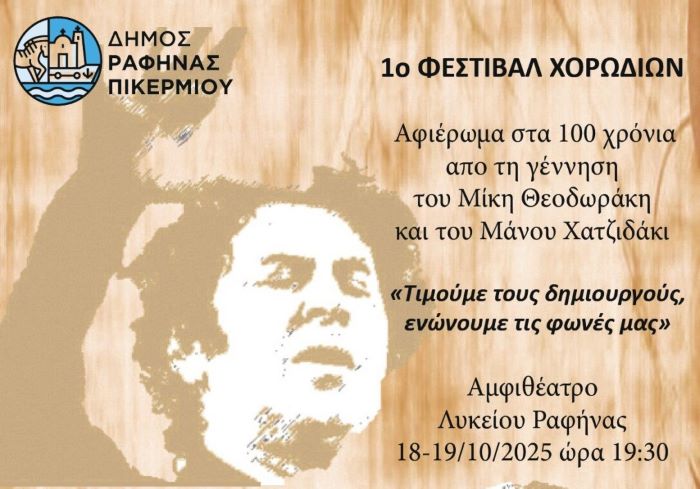 Ραφήνα: Αφιέρωμα στα 100 χρόνια από τη γέννηση του Μίκη Θεοδωράκη και του Μάνου Χατζιδάκι