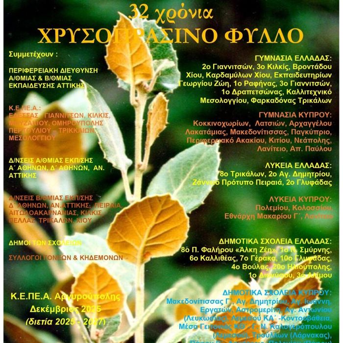 Το 1ο Γυμνάσιο Ραφήνας στο Διεθνές Δίκτυο Διασχολικών Συμπράξεων Περιβαλλοντικής Εκπαίδευσης «Χρυσοπράσινο Φύλλο» – rpn