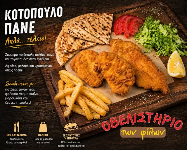 Πικέρμι: Κοτόπουλο πανέ σνίτσελ- χρυσαφένια απόλαυση από το Οβελιστήριο των Φίλων