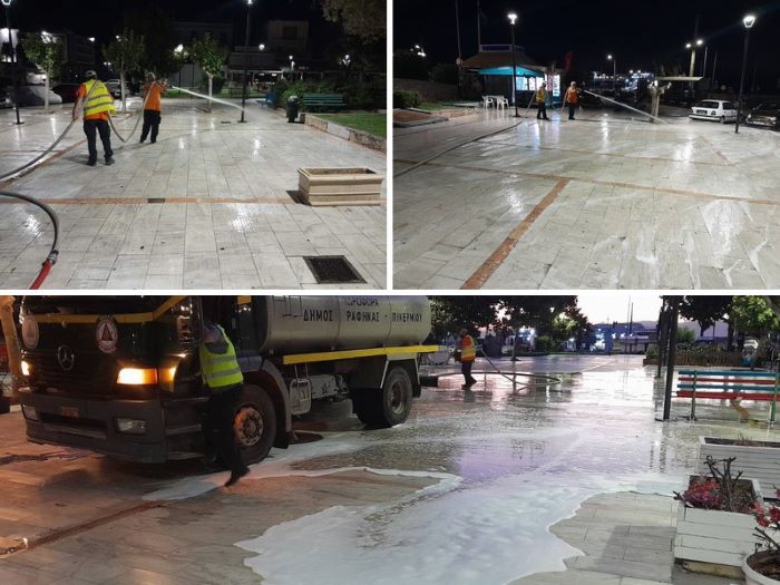 Εκτεταμένος καθαρισμός στην κεντρική πλατεία Ραφήνας- Δελτίο τύπου του δήμου για το αυτονόητο