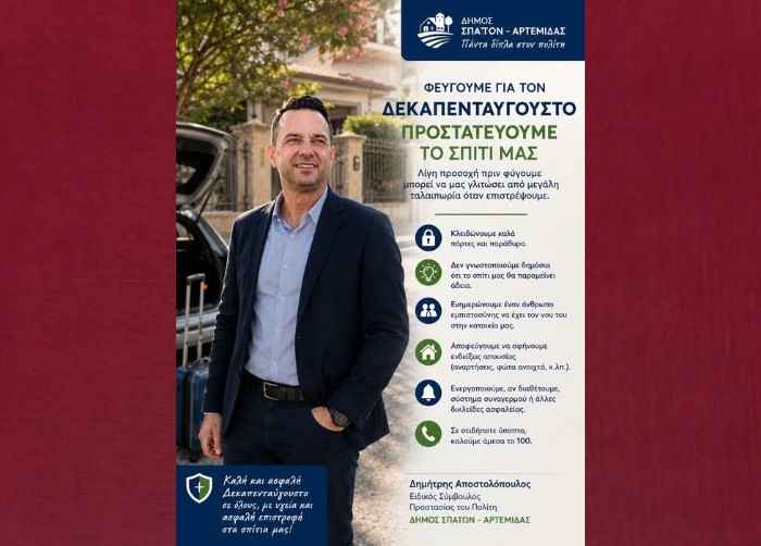 Δήμος Σπάτων–Αρτέμιδος: Μέτρα προστασίας του σπιτιού πριν από την έξοδο του Δεκαπενταύγουστου