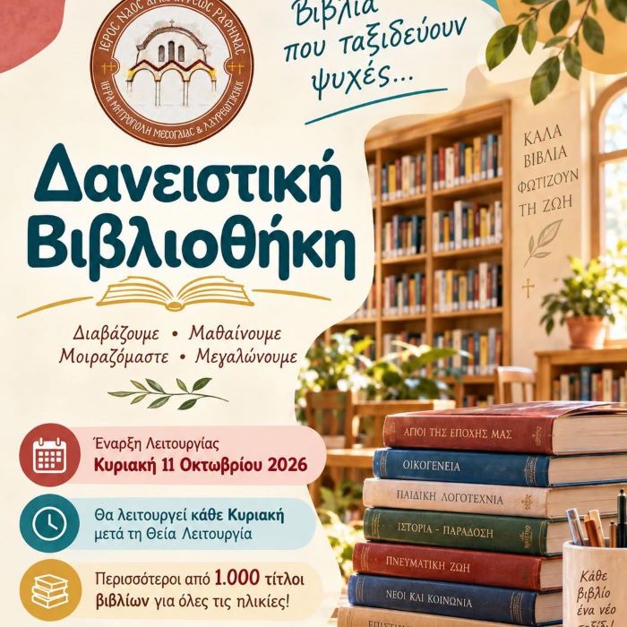 Ραφήνα: Ανανεώνεται η Δανειστική Βιβλιοθήκη του Ιερού Ναού Αναλήψεως στη διασταύρωση